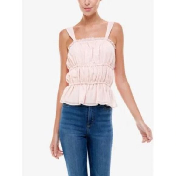 Q + A Los Angeles Women's Sleeveless Smocked Metallic Cami Top Pink L, $59 NWT - Picture 1 of 6